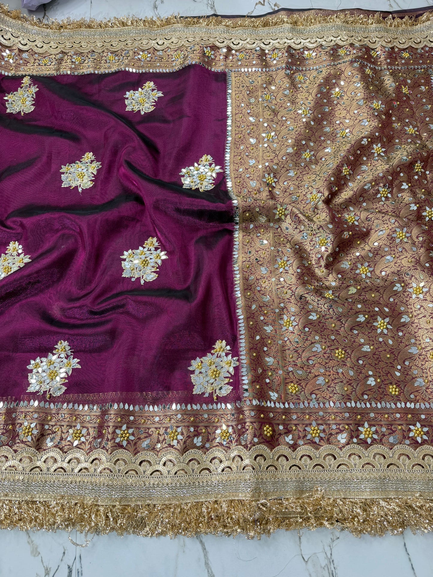 Banarasi Soft Tissue Silk Saree With Embroidery Work or mirror Work