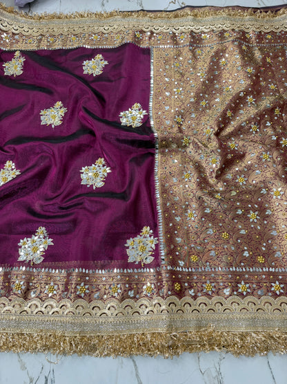 Banarasi Soft Tissue Silk Saree With Embroidery Work or mirror Work
