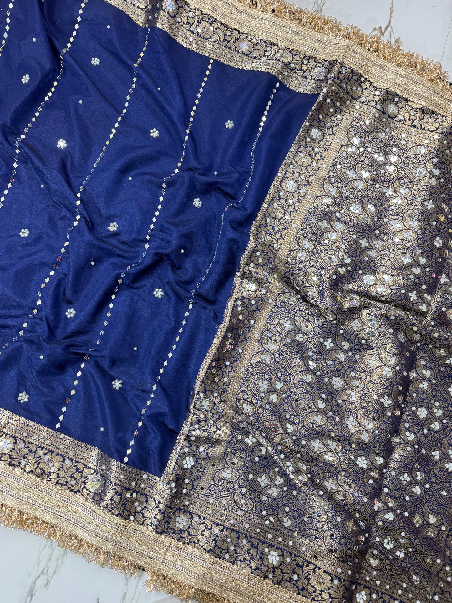 Banarasi Soft Warm Silk Saree With Mirror And Pearl Work