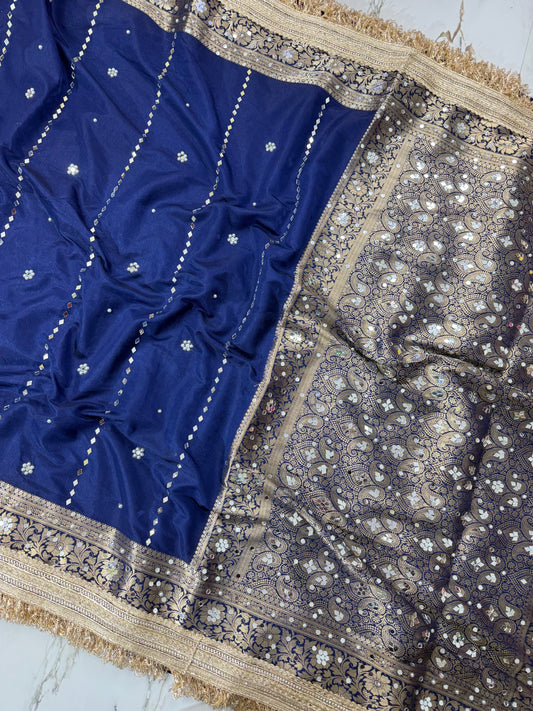 Banarasi Soft Warm Silk Saree With Mirror And Pearl Work