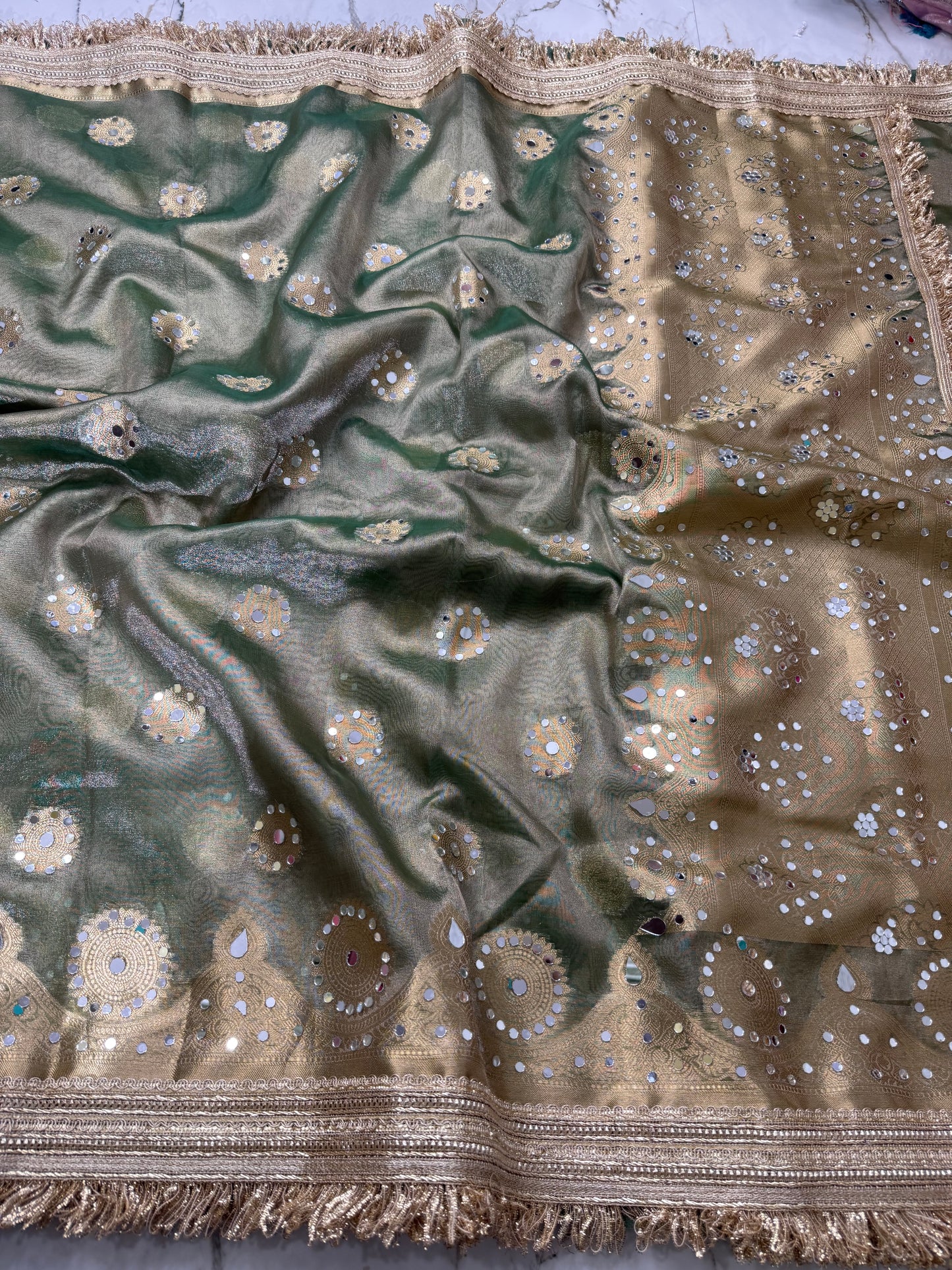 Banarasi Soft Tissue Silk Saree With Mirror Work