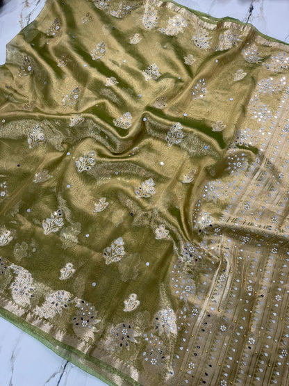 Banarasi Soft Tissue Silk Saree With Mirror And Pearl Work