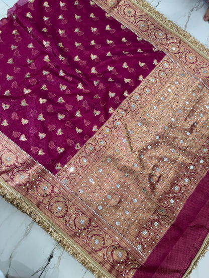 Banarasi Soft Tissue Silk Saree With Mirror work