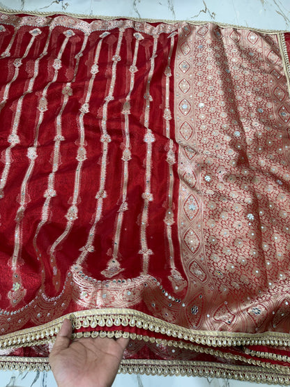 Banarasi Soft Tissue Silk Saree With Mirror Work
