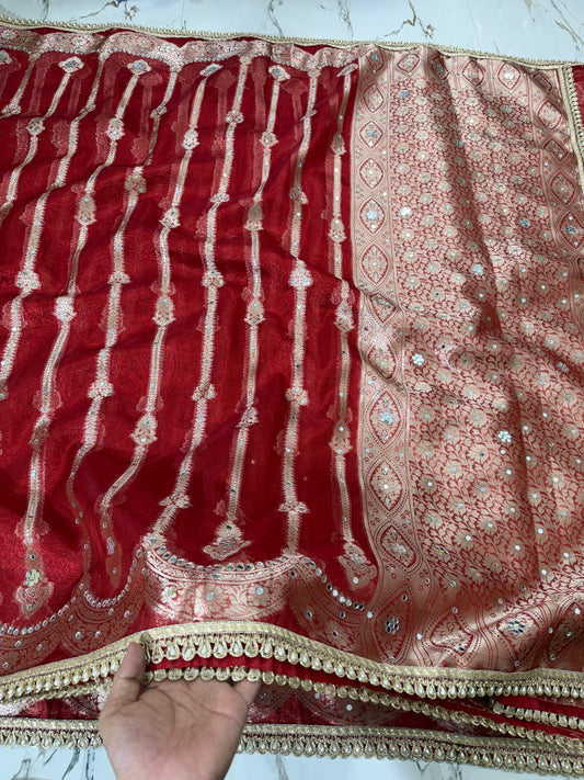 Banarasi Soft Tissue Silk Saree With Mirror Work