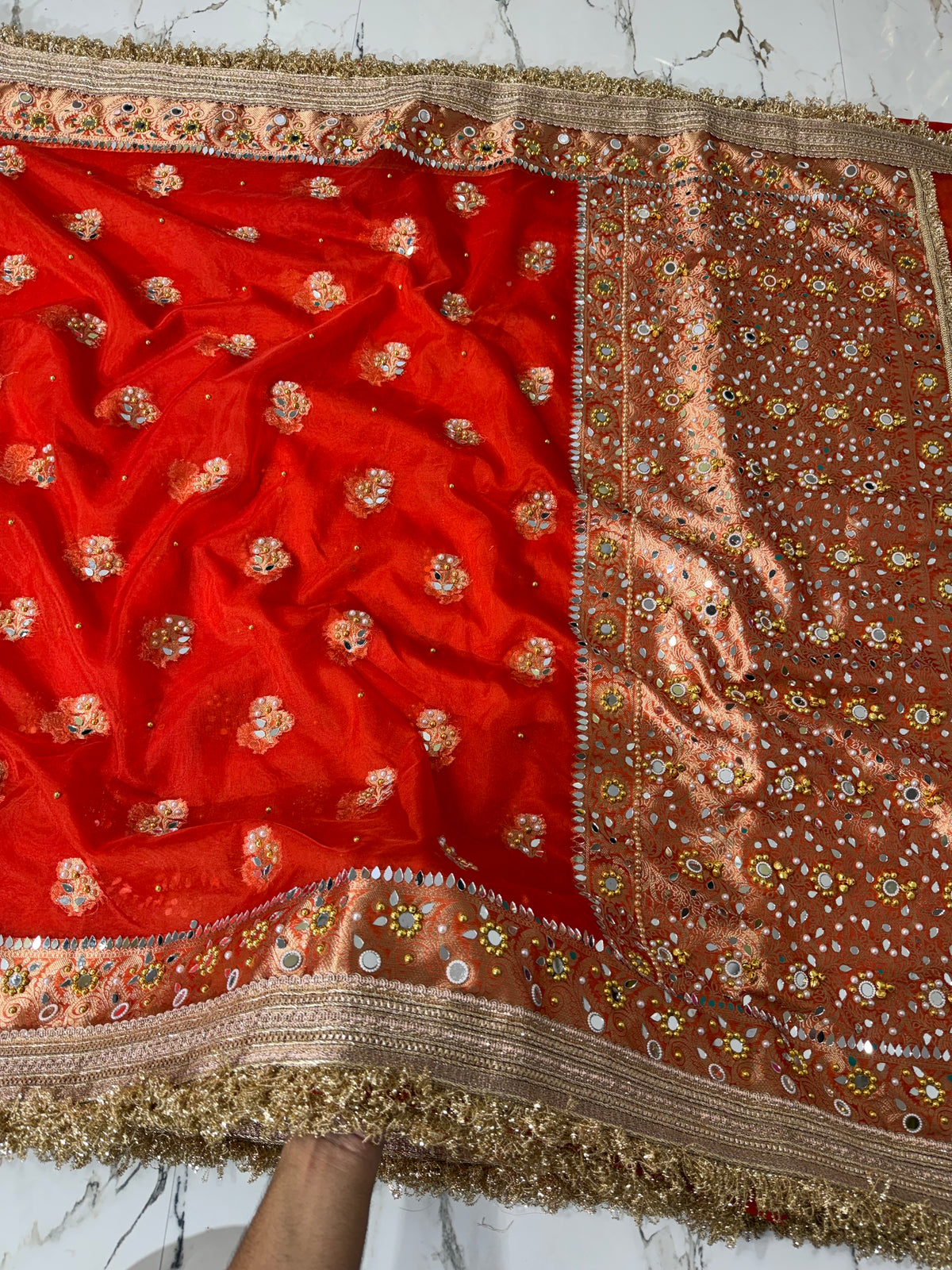Banarasi Premium Quality Soft Kora Silk Saree With Mirror And Ghunghroo Work