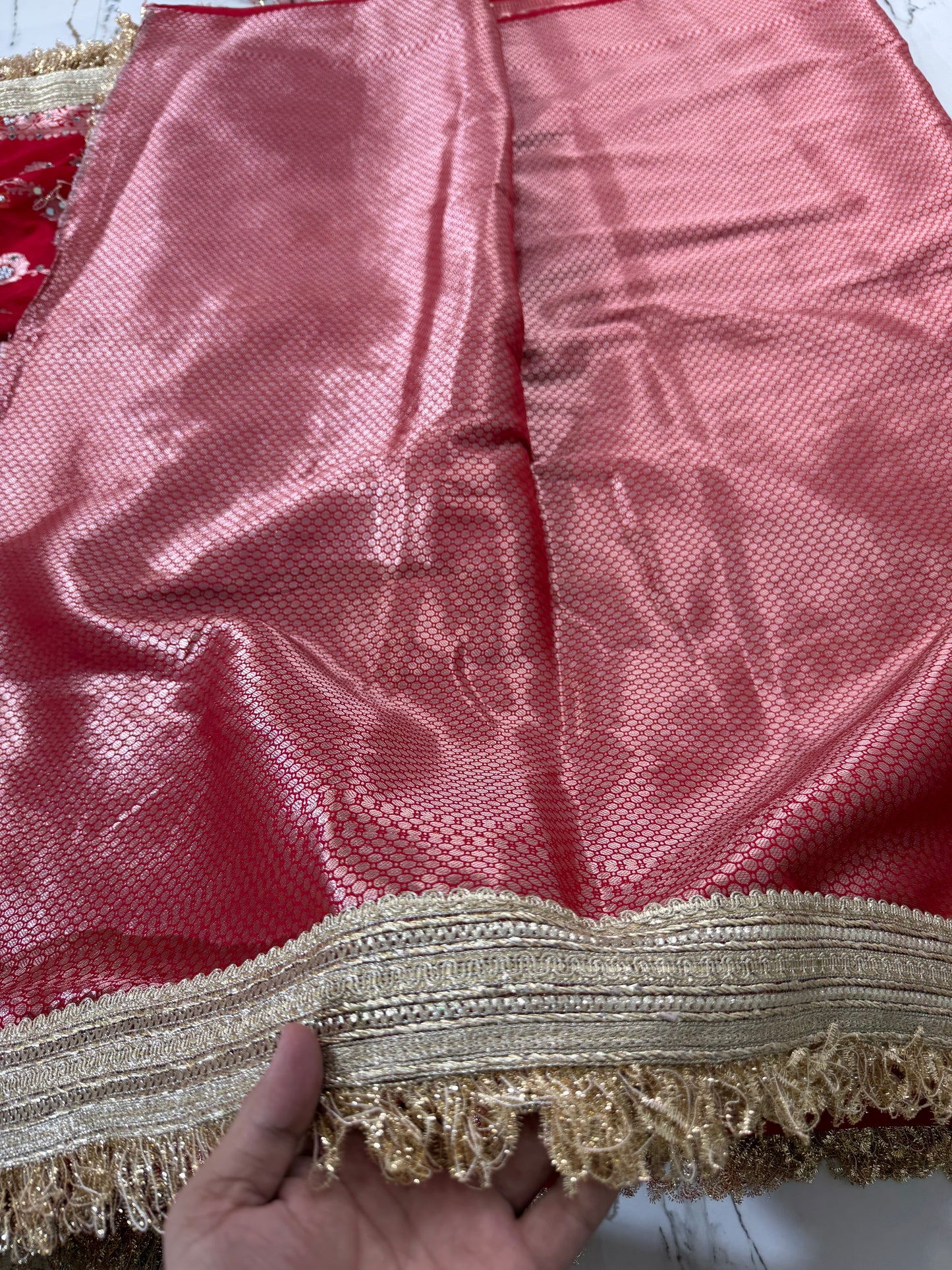Banarasi Soft Semi Georgette Silk Saree With Mirror And Pearl Work