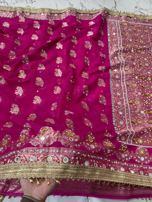 Banarasi Soft Georgette Silk Saree With Mirror And Ghunghroo Work
