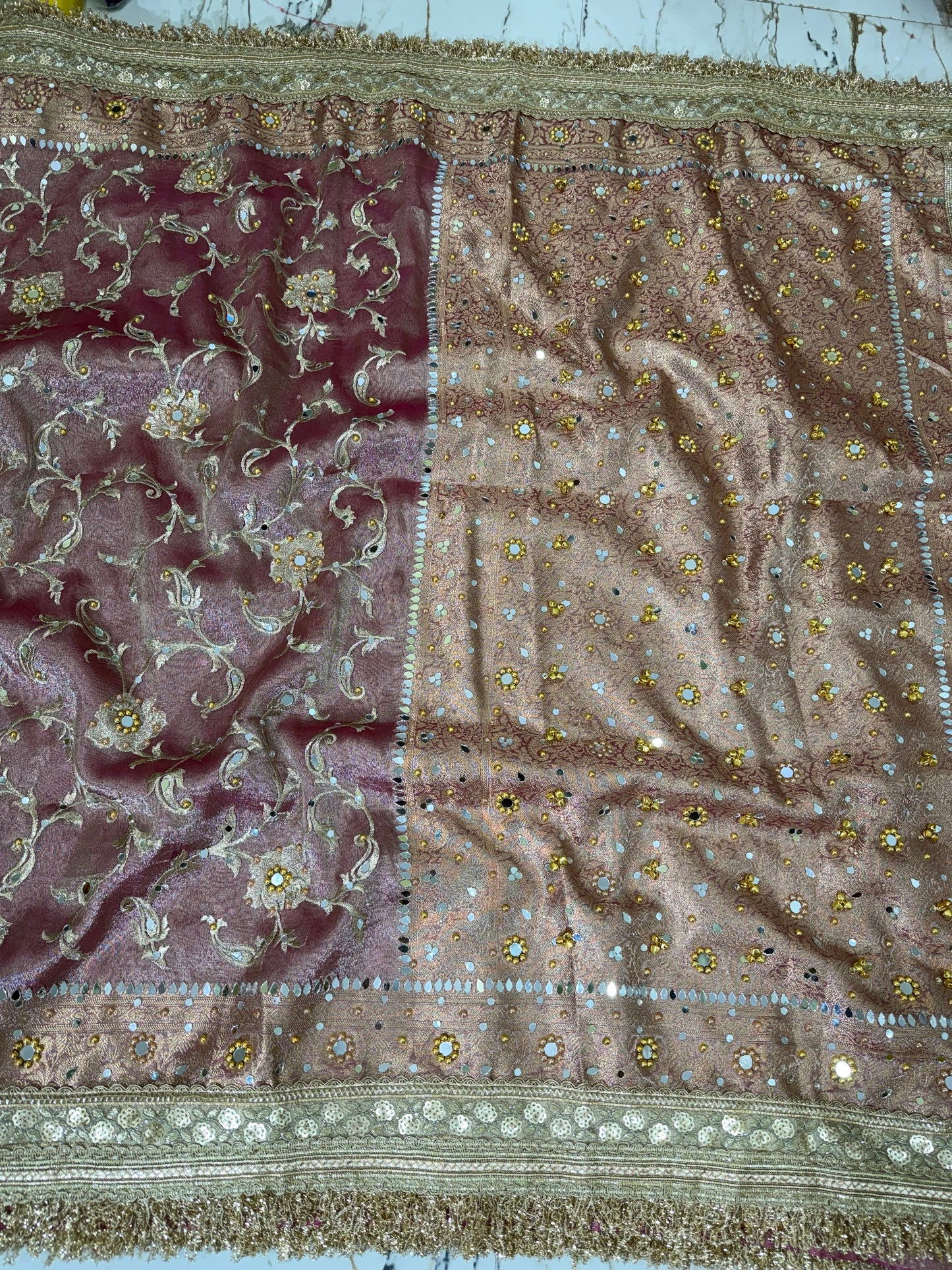 Banarasi Soft Tissue Silk Saree With Embroidery Work With Mirror And Ghunghroo Work
