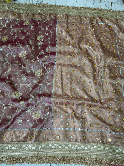 Banarasi Soft Tissue Silk Saree With Embroidery Work With Mirror And Ghunghroo Work