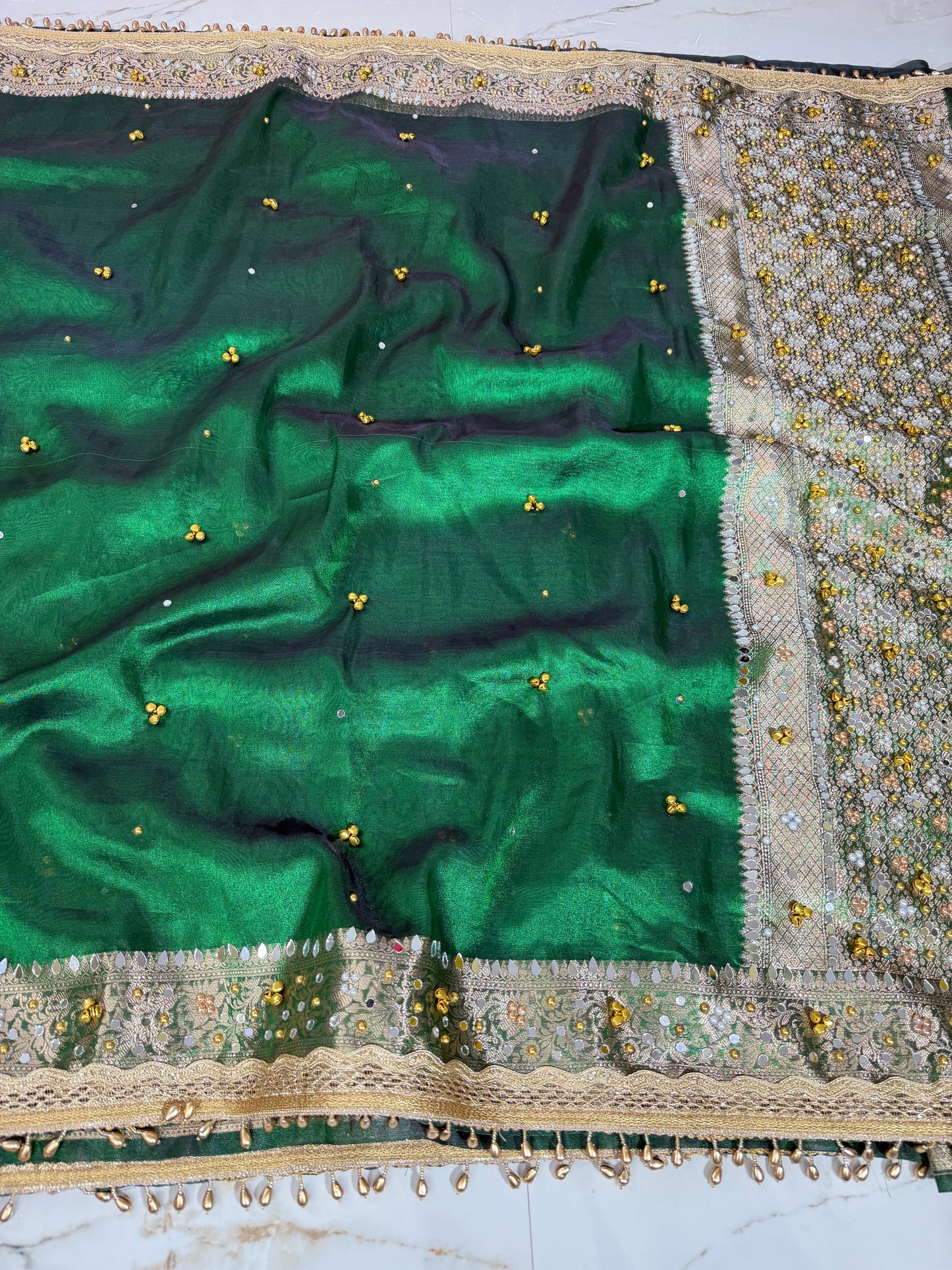 Banarasi Soft Tissue Silk Saree With Mirror And Ghunghroo Work