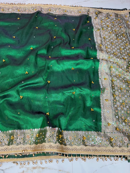Banarasi Soft Tissue Silk Saree With Mirror And Ghunghroo Work