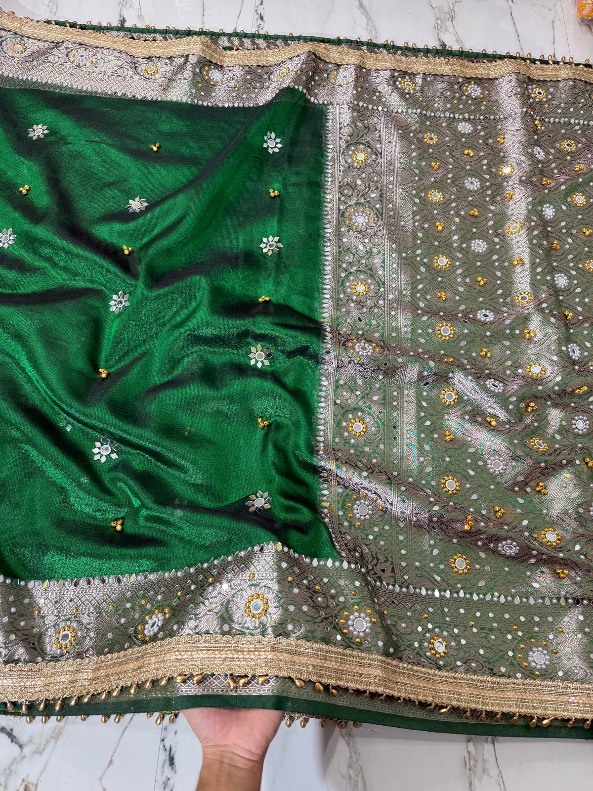 Banarasi Soft Tissue Silk Saree With Mirror And Ghunghroo Work