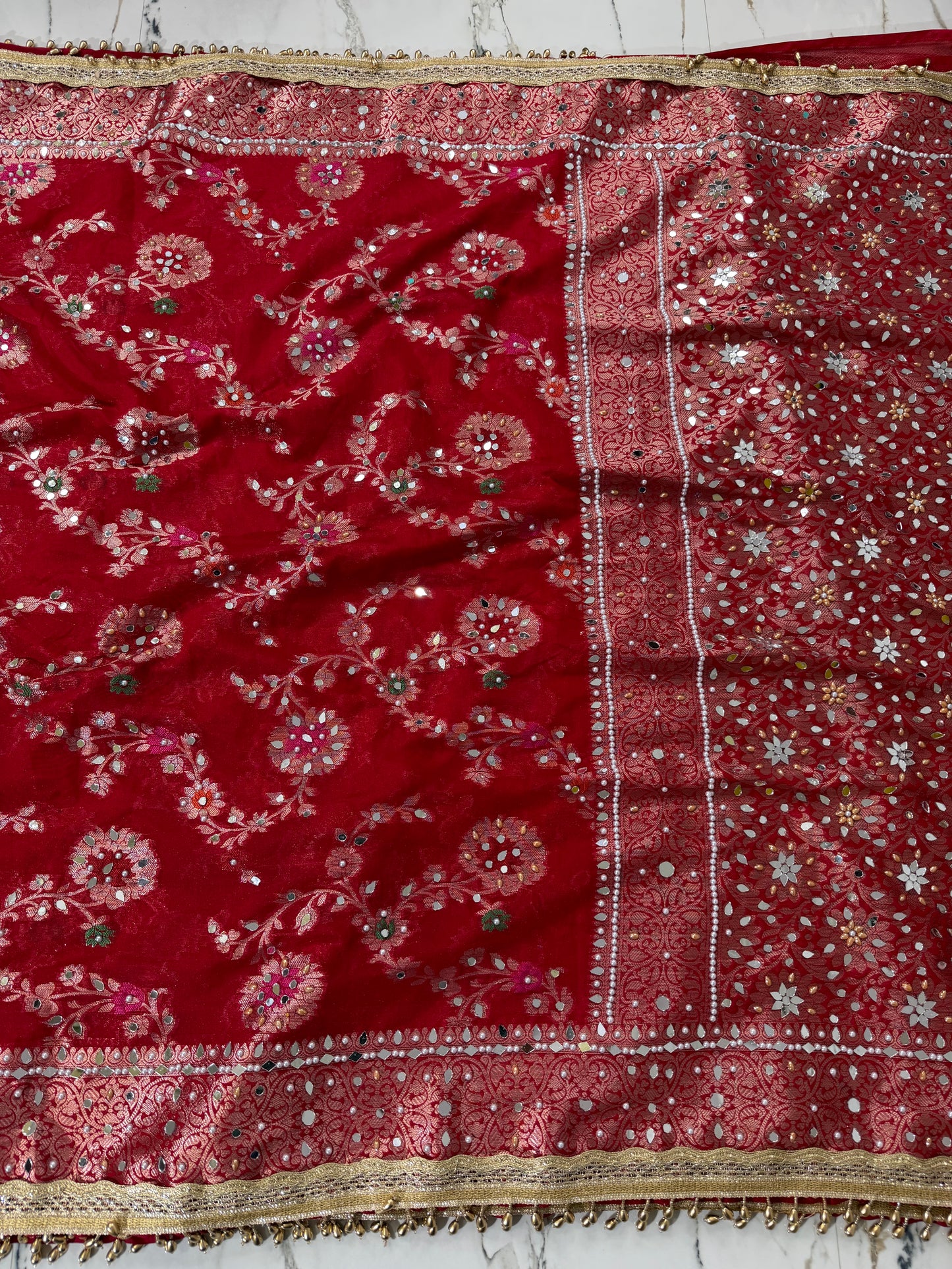 Banarasi Soft Georgette Silk Saree With Mirror and Pearl Work