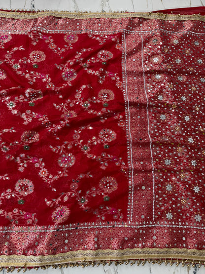 Banarasi Soft Georgette Silk Saree With Mirror and Pearl Work