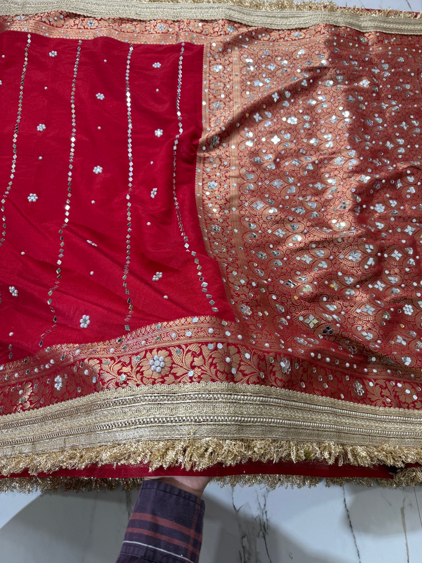 Banarasi Soft Warm Silk Saree With Mirror And Pearl Work
