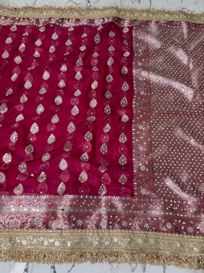 Banarasi Soft Kora Silk Saree With Mirror And Pearl Work