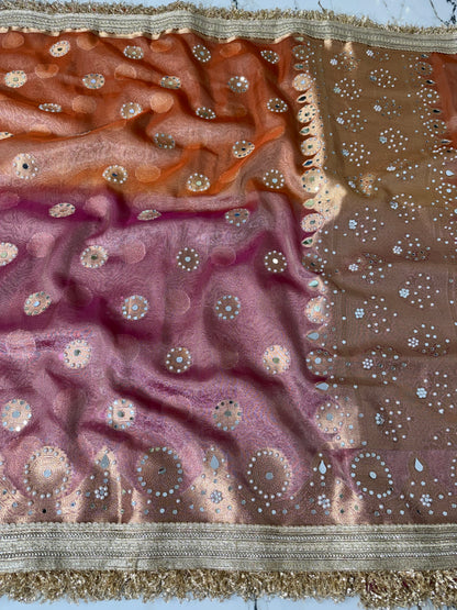 Banarasi Soft Tissue Silk Saree With Mirror And Pearl Work
