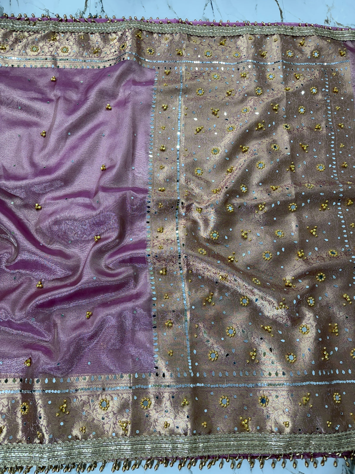 Banarasi Soft Tissue Silk Saree With Mirror And Ghunghroo Work