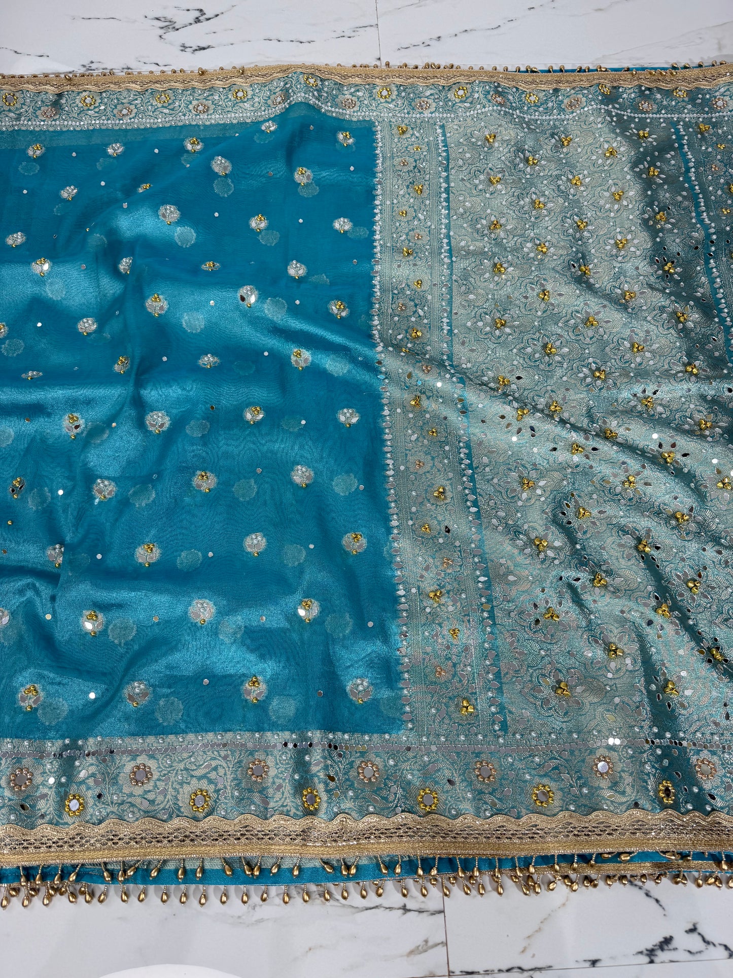 Banarasi Soft Tissue Silk Saree With Mirror And Ghunghroo Work