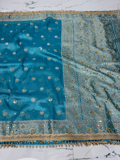 Banarasi Soft Tissue Silk Saree With Mirror And Ghunghroo Work