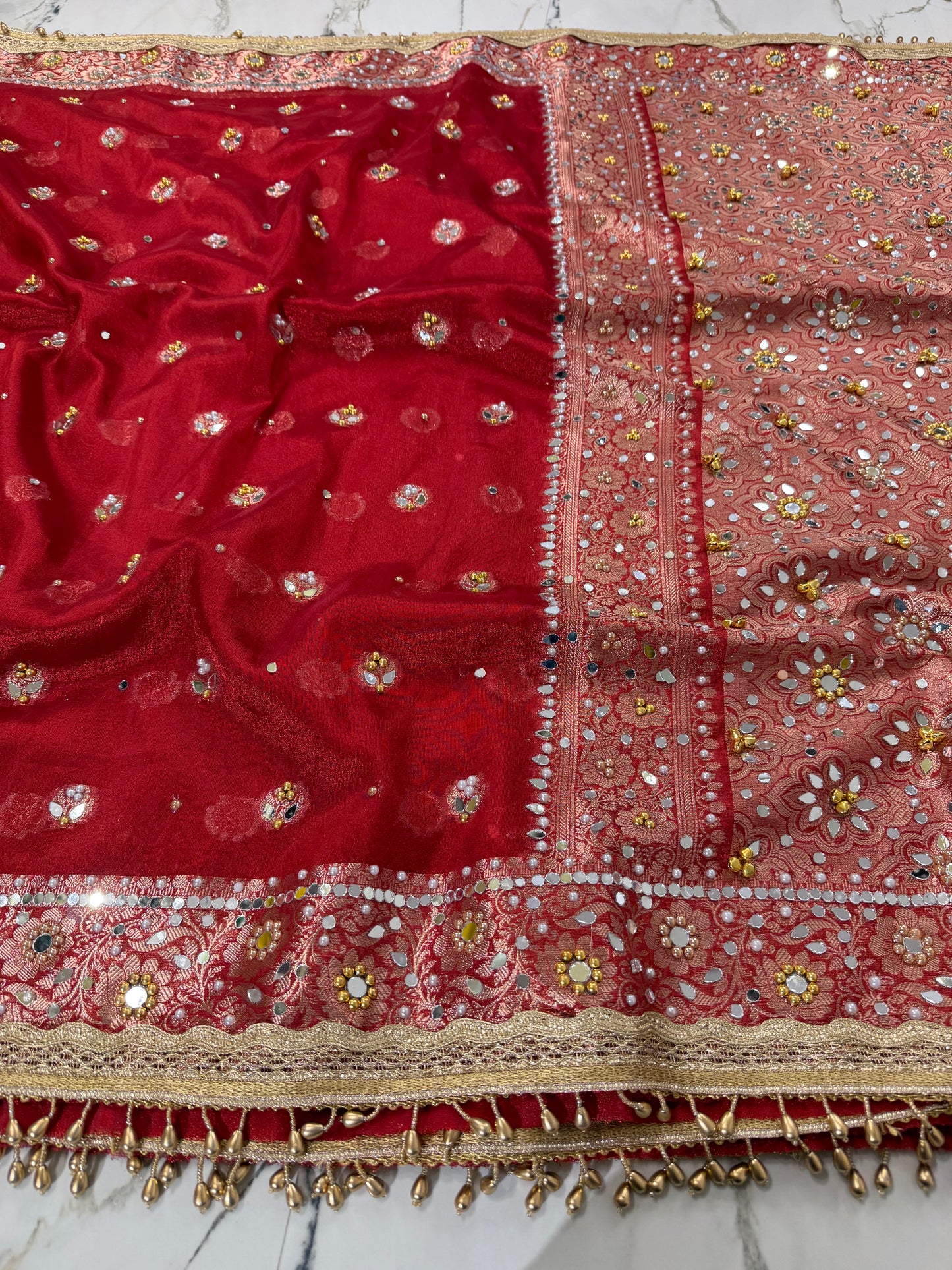Banarasi Soft Tissue Silk Saree With Mirror And Ghunghroo Work