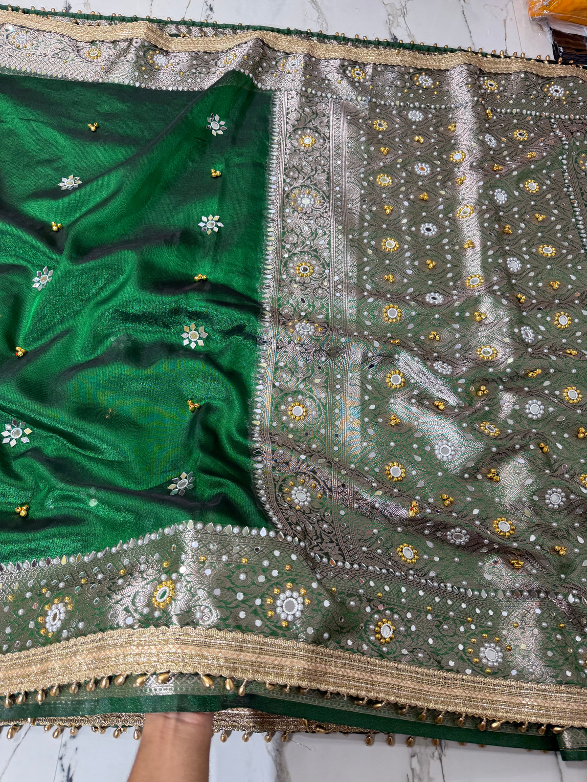 Banarasi Soft Tissue Silk Saree With Mirror And Ghunghroo Work