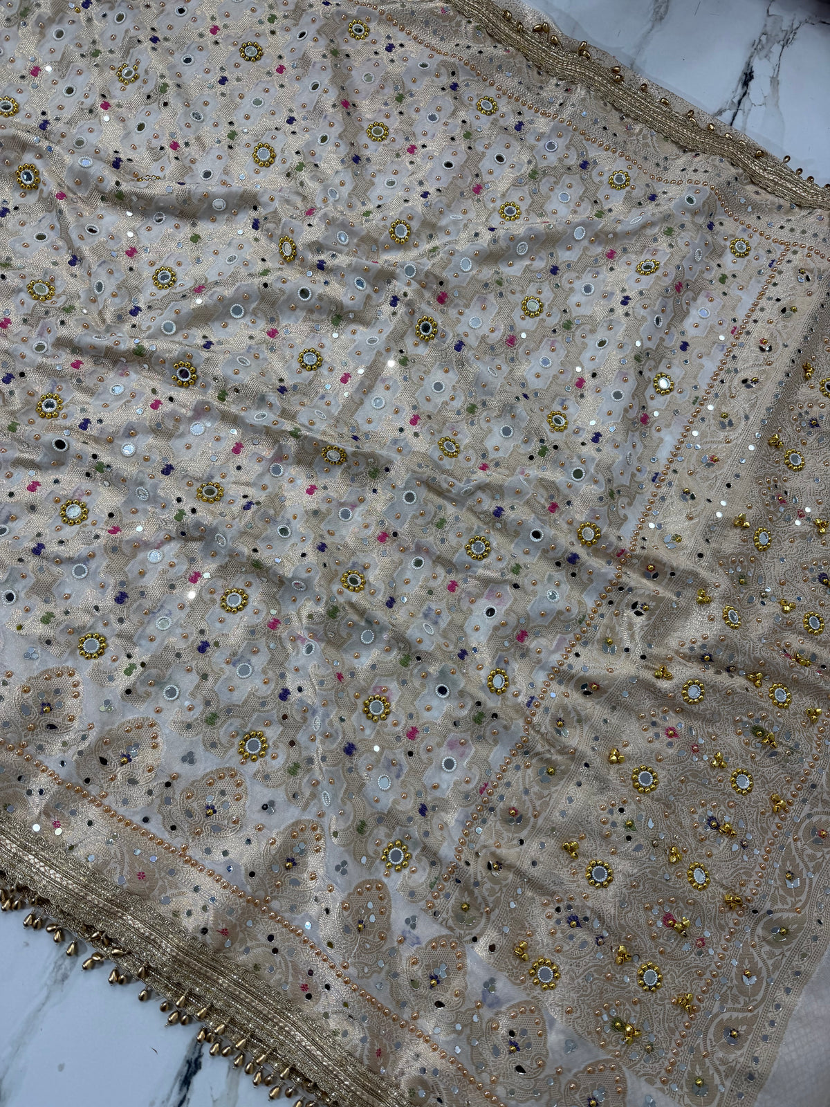 Banarasi Soft Georgette Silk Saree With Mirror And Ghunghroo Work