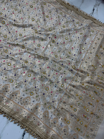 Banarasi Soft Georgette Silk Saree With Mirror And Ghunghroo Work