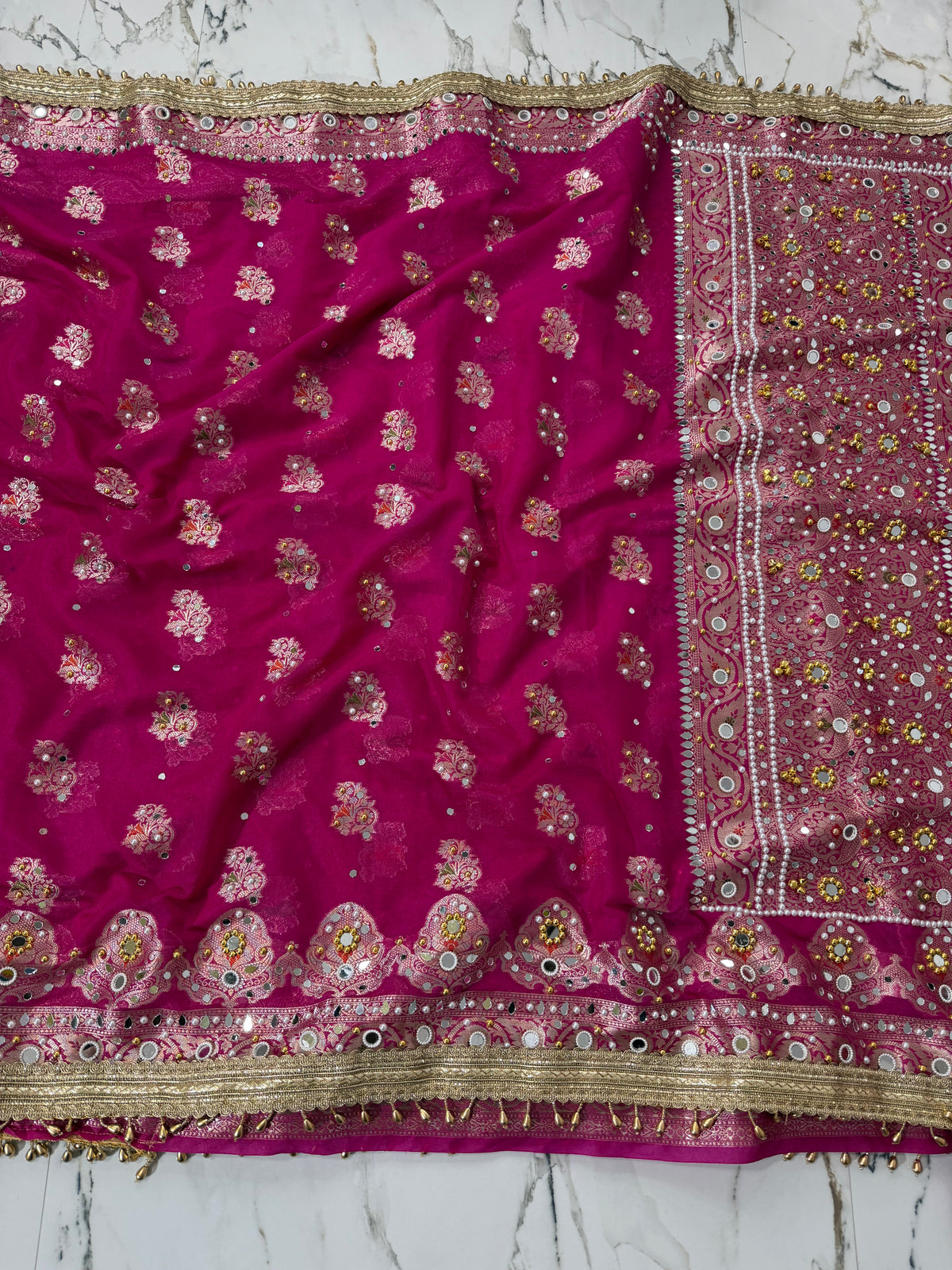 Banarasi Soft Georgette Silk Saree With Mirror And Ghunghroo Work