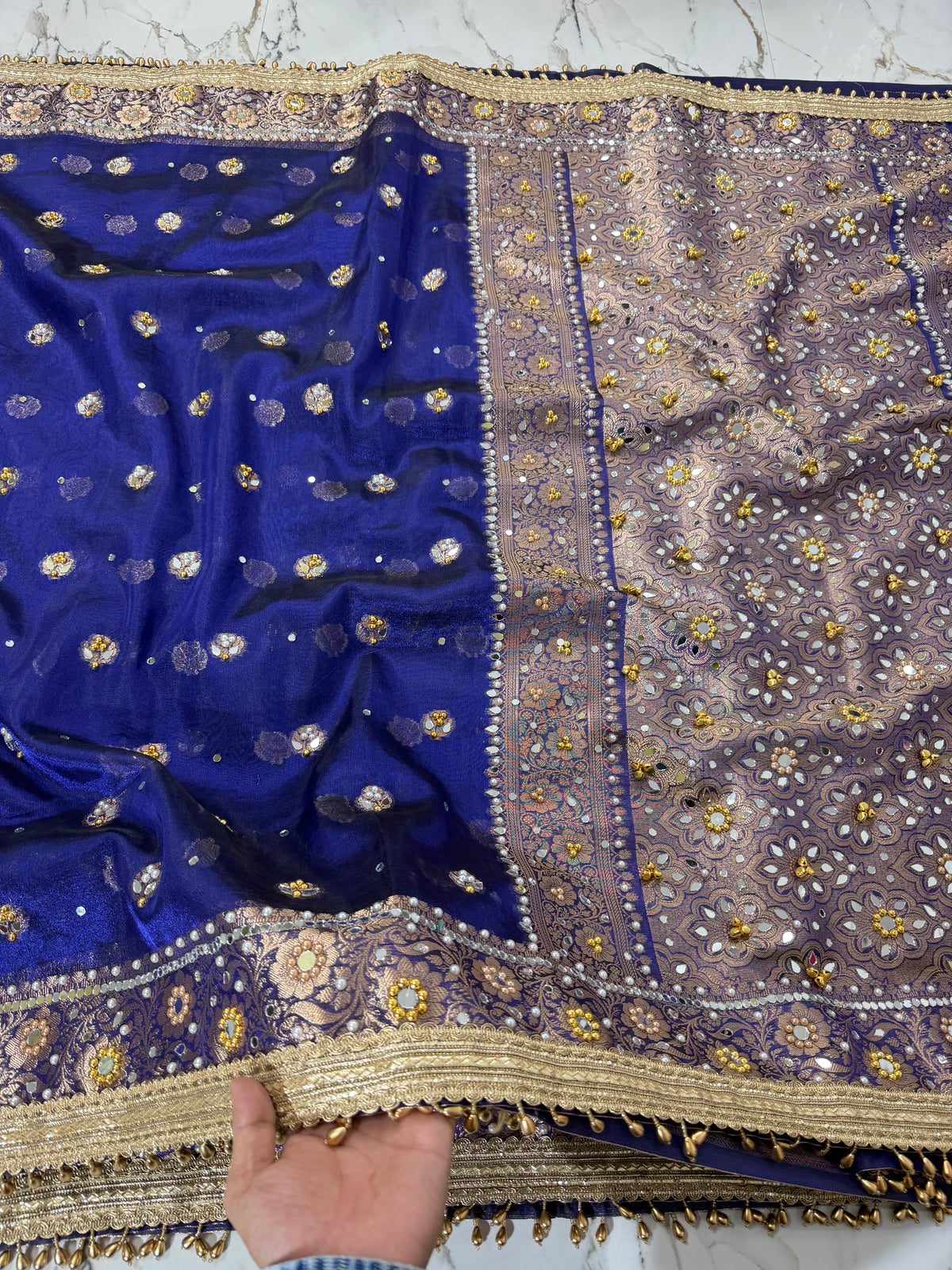 Banarasi Soft Tissue Silk Saree With Mirror And Ghunghroo Work