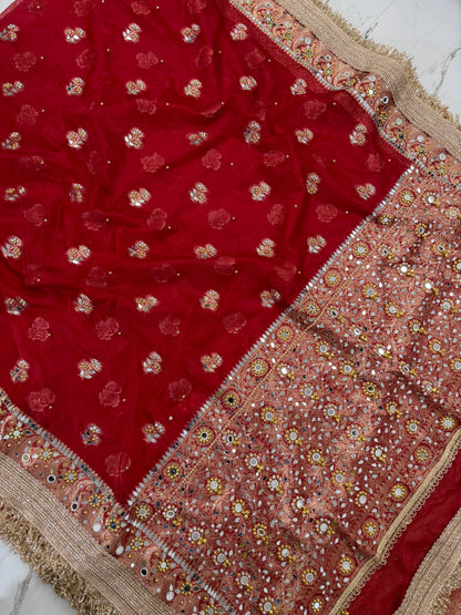 Banarasi Premium Quality Soft Kora Silk Saree With Mirror And Ghunghroo Work