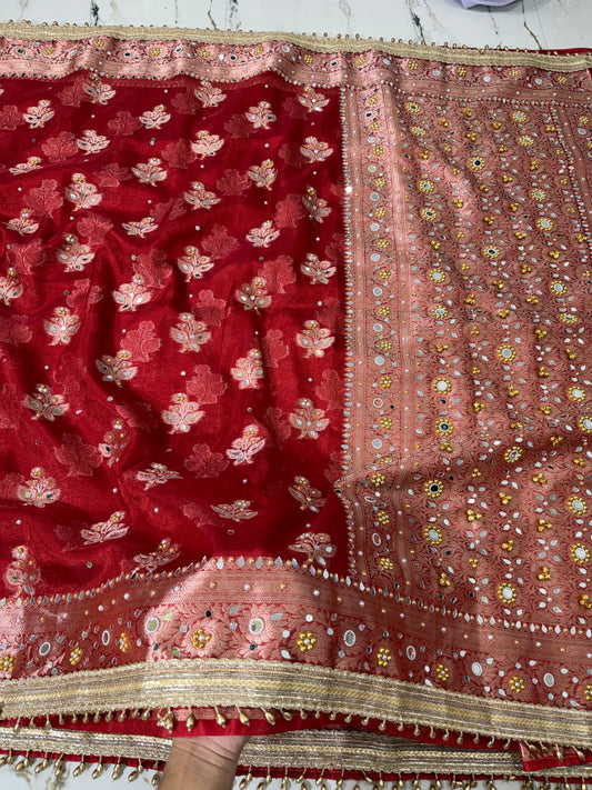 Banarasi Soft Tissue Silk Saree With Mirror And Ghunghroo Work