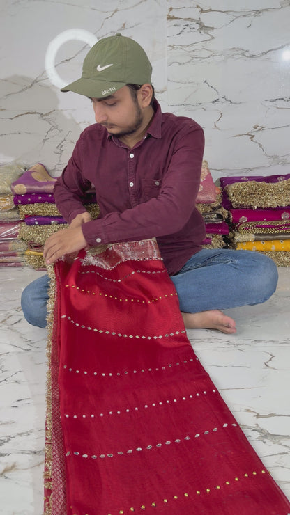 Banarasi Soft Tissue Silk Saree With Mirror And Pearl Work