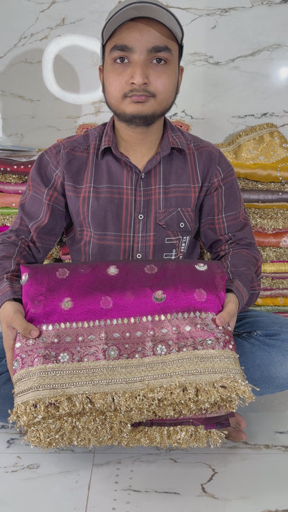 Banarasi Tissue Silk Saree With Mirror And Pearl Work