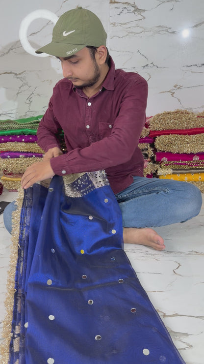 Banarasi Soft Tissue Silk Saree With Mirror And Pearl Work