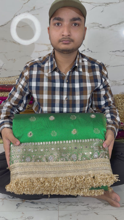 Banarasi Tissue Silk Saree With Mirror And Pearl Work