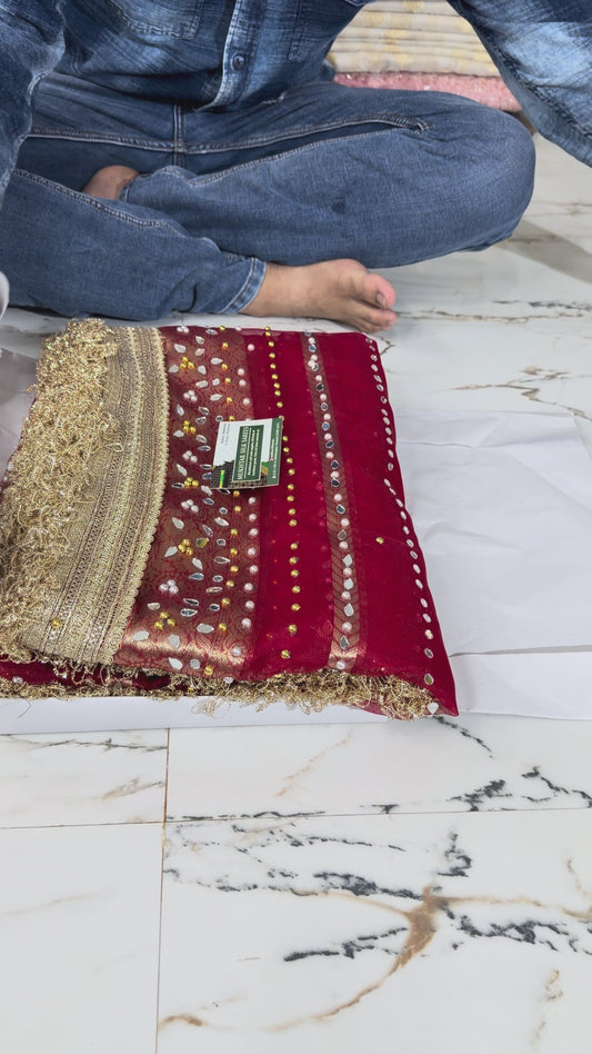 Banarasi Soft Kora Silk Saree With Mirror And Pearl Work