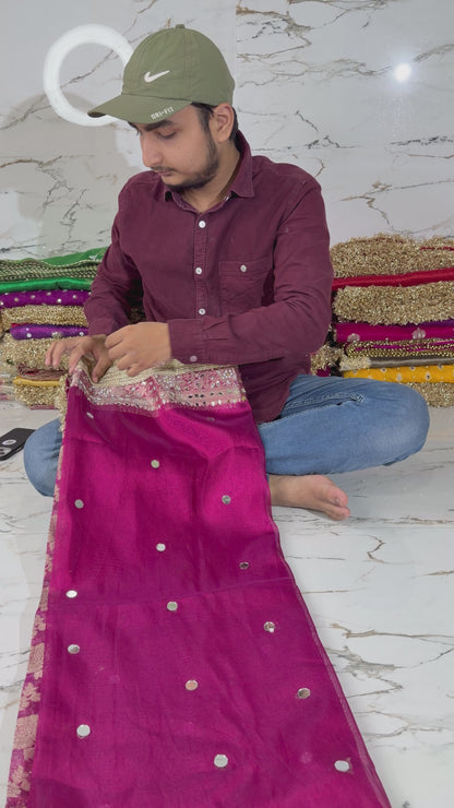 Banarasi Soft Tissue Silk Saree With Mirror And Pearl Work