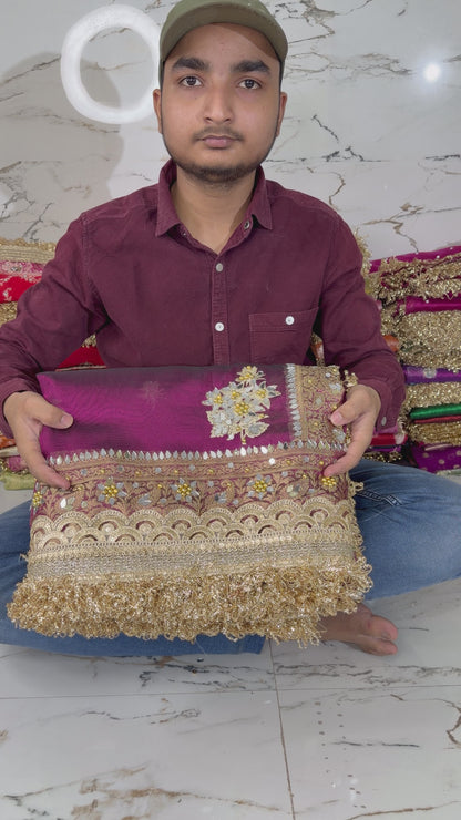 Banarasi Soft Tissue Silk Saree With Embroidery Work or mirror Work