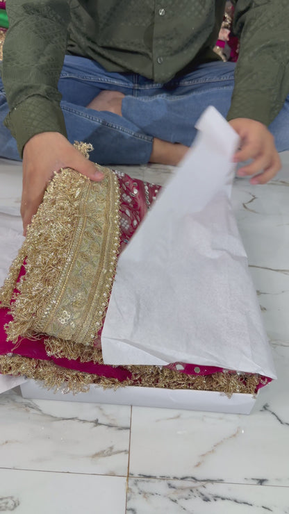 Banarasi Soft Kora Silk Saree With Mirror And Pearl Work