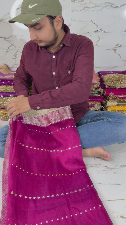 Banarasi Soft Tissue Silk Saree With Mirror And Pearl Work