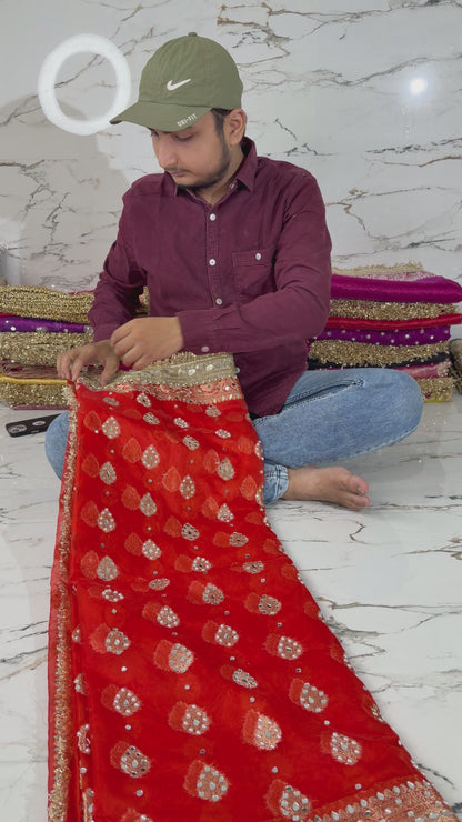 Banarasi Soft Kora Silk Saree With Mirror And Pearl Work