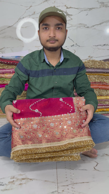 Banarasi Soft Tissue Silk Saree With Mirror And Pearl Work