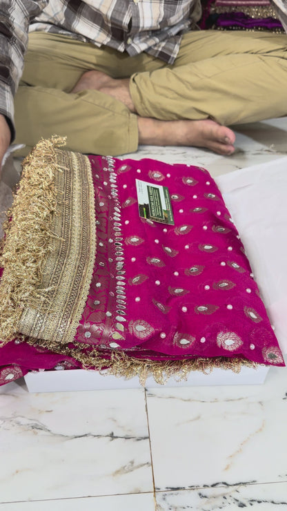 Banarasi Soft Georgette Silk Saree With Mirror And Pearl Work